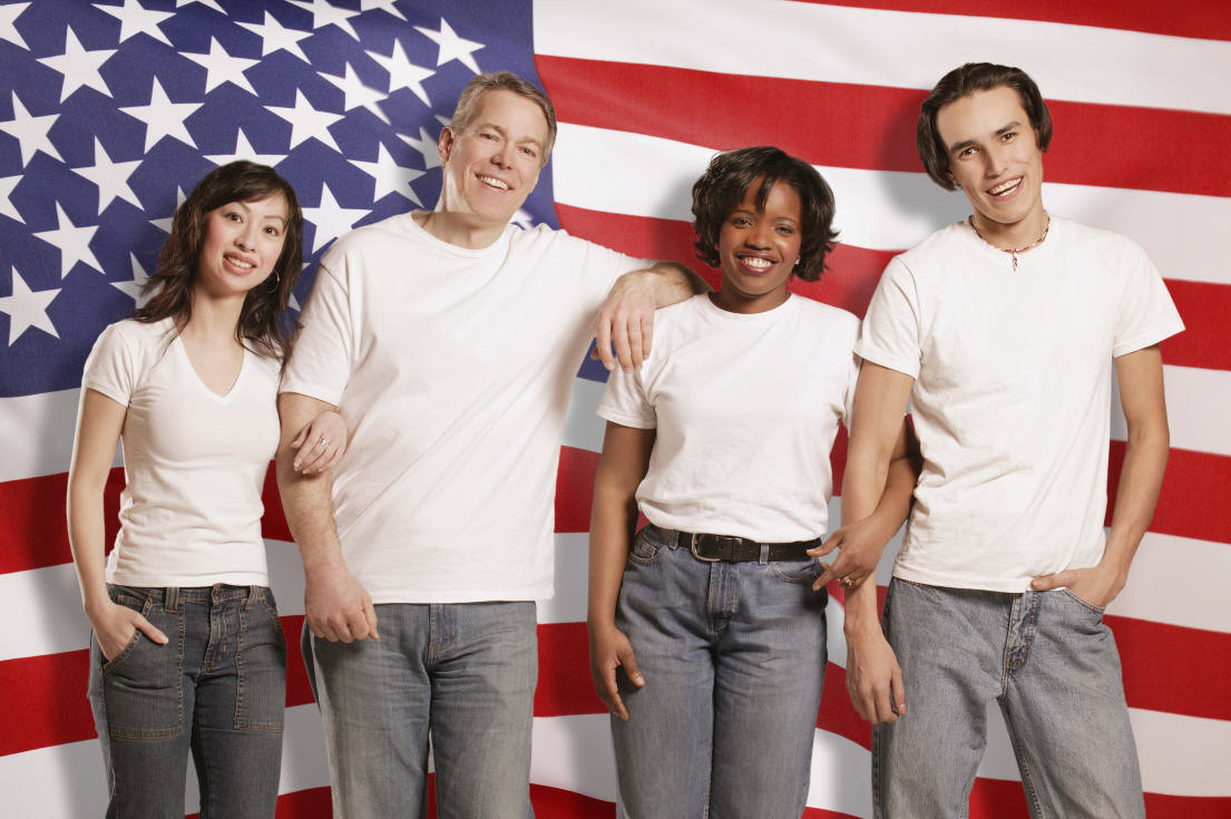 American flags, citizenship, diversity, jeans, men, people, stars and stripes, t-shirts, United States, United States flags, US flags, USA.